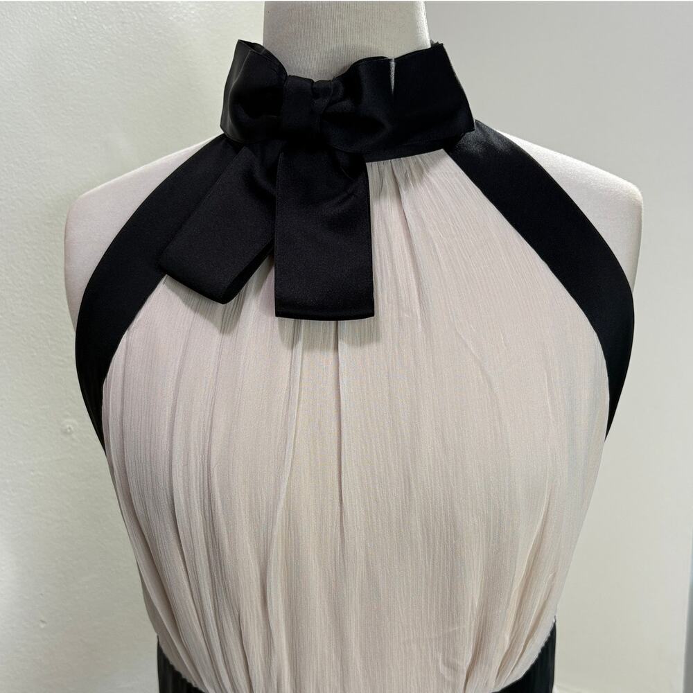 Kate Spade Size 6 Chiffon Bow Dress 100% Silk Midi Cream Black Halter Neck - Picture 14 of 15